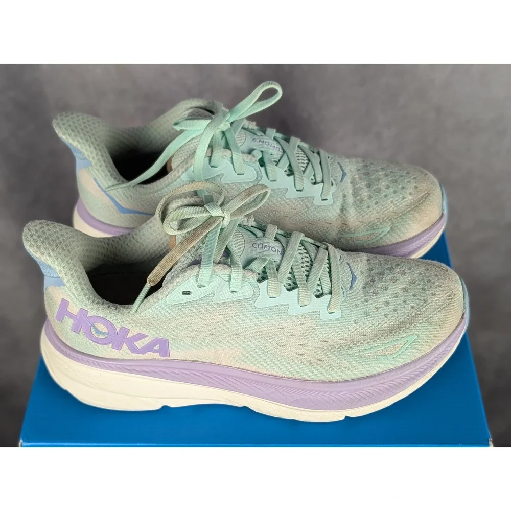 Hoka Clifton 9 Womens Running Shoes Sea Glass Orchid‎ Mauve Size 7.5B